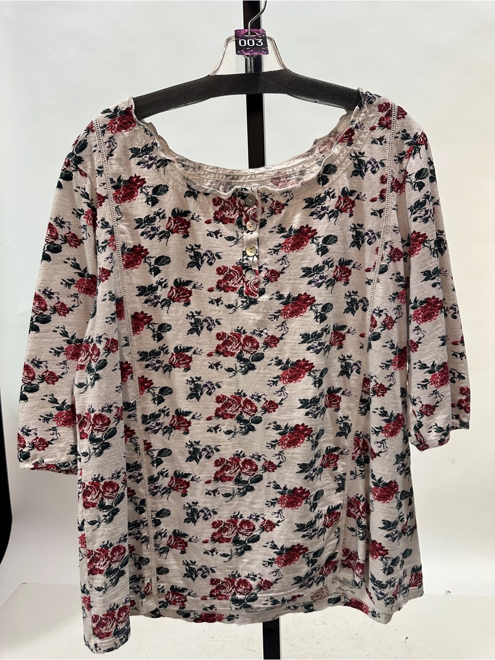 aLL Floral Henley Top in Cream with Red Roses ❤️ 8